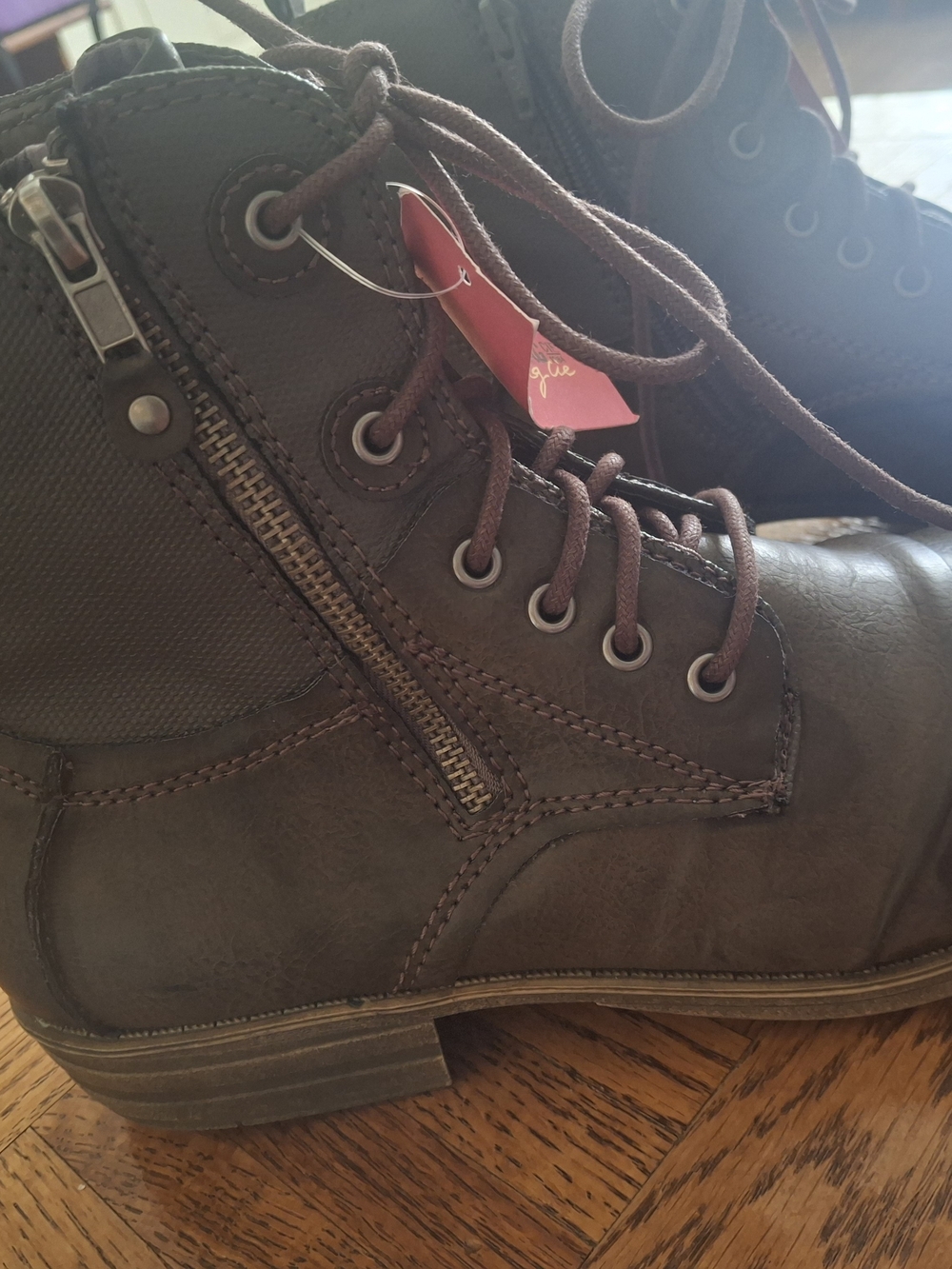 American Rag NWT Dark Brown Lace-Up Side Zip Boot with Camo Lining - Picture 7 of 8